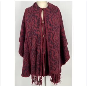 Novica Peruvian Wildflower Poncho Alpaca Wool Blend Burgundy Reversible Cape O/S